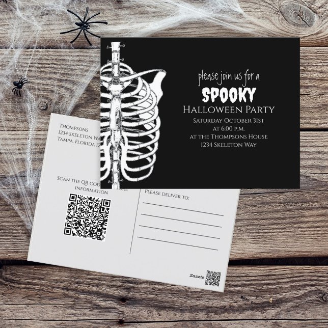 Cartão Postal Halloween Spookey Skeleton assustador Código QR (Criador carregado)