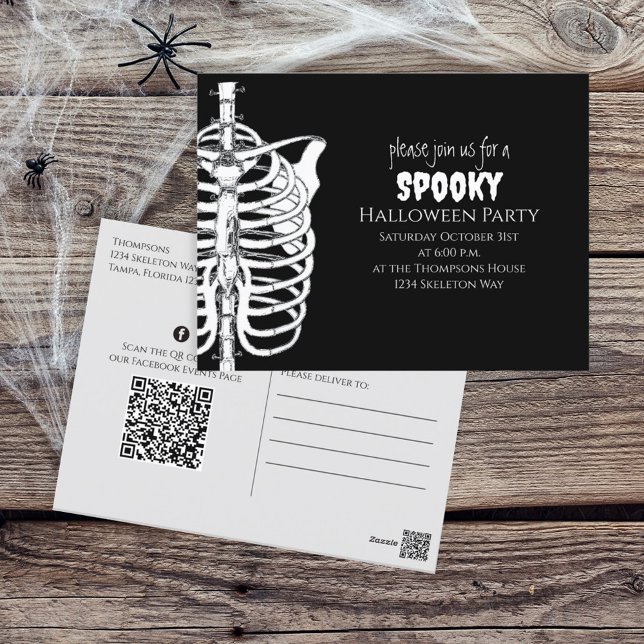 Cartão Postal Halloween Spookey Skeleton QR Code Mídia Social (Criador carregado)