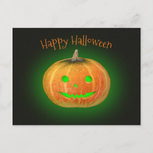 Cartão Postal Halloween Spooktacular Pumpkin Sorri Luz Verde