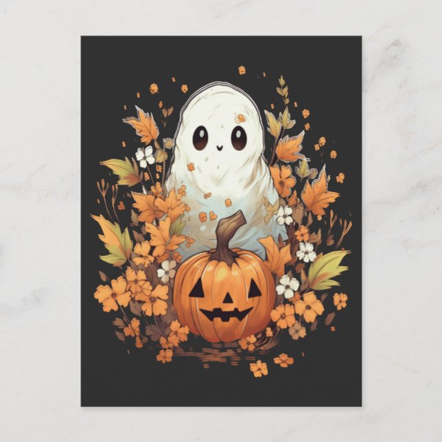 Cartão Postal Halloween Spooky Ghost Pumpkin (Frente)