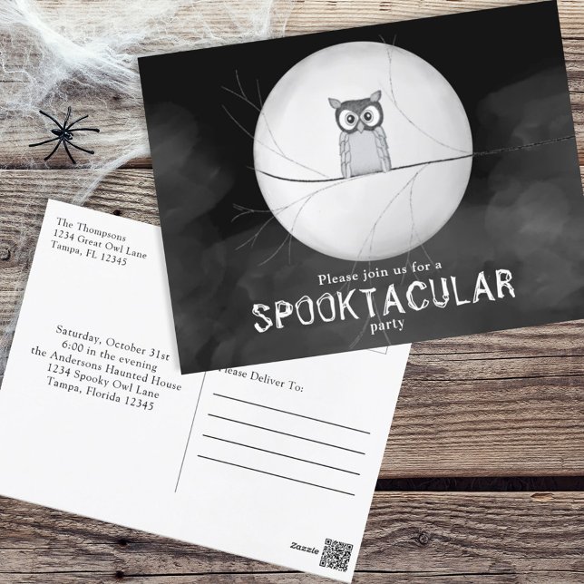 Cartão Postal Halloween Spooky Scary Owl Whimsical Party (Criador carregado)