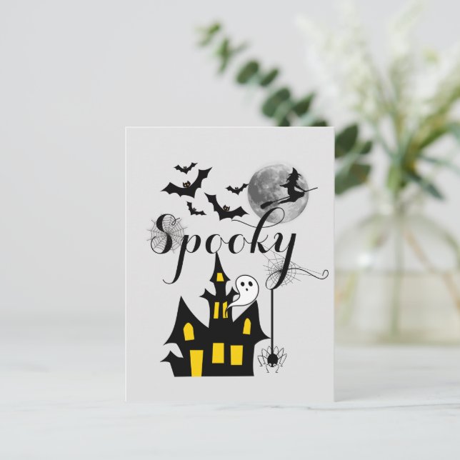 Cartão Postal Halloween Spooky Spider morcego bruxa assombrada (Em pé/Frente)