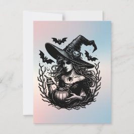 Cartão Postal Halloween Spooky Witch
