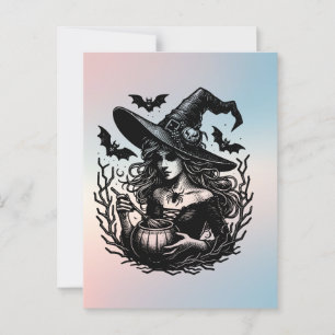 Cartão Postal Halloween Spooky Witch