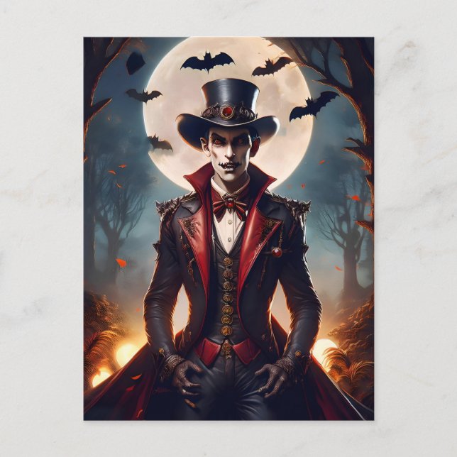 Cartão Postal Halloween Steampunk Gótico Zumbi Vampiro (Frente)