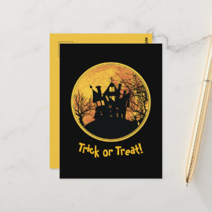 Cartão Postal Halloween Truque Noite ou Tratar Casa da Lua Cheia