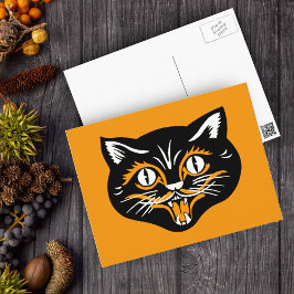 Cartão Postal Halloween Vintage Cat Face