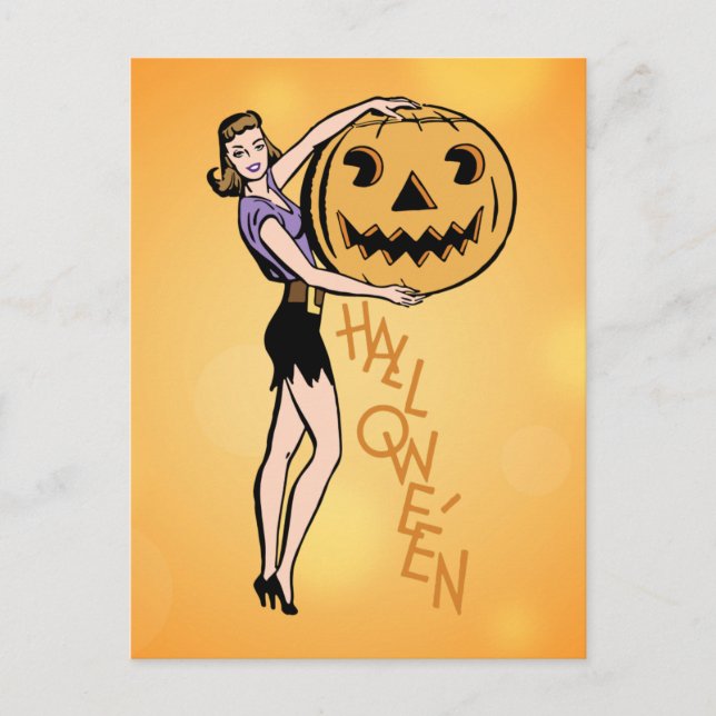 Cartão Postal Halloween Vintage Pin Up Girl (Frente)