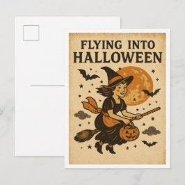 Cartão Postal Halloween Vintage Voadora