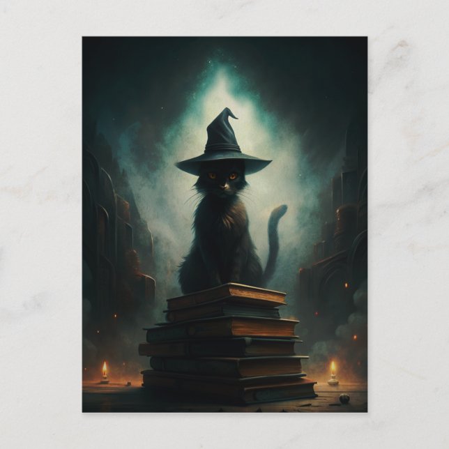 Cartão Postal Halloween Witch Cat (Frente)