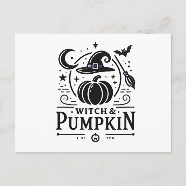 Cartão Postal Halloween Witch Hat e Pumpkin Design Magic Art (Frente)