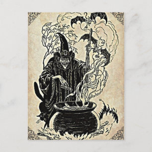 Cartão Postal Halloween Witches Cauldron