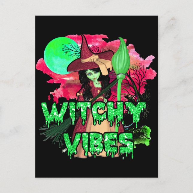 Cartão Postal Halloween Witchy Vibes (Frente)