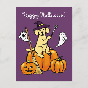 Cartão Postal Halloween Yellow Labrador Cartoon 2