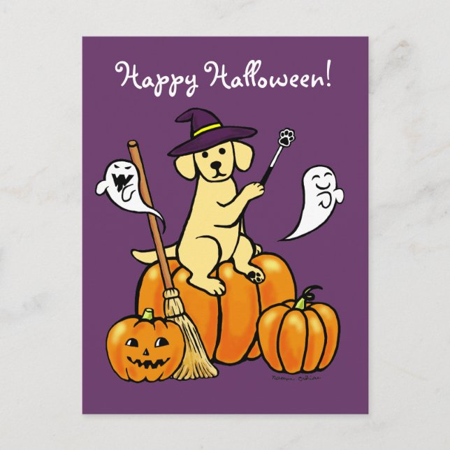Cartão Postal Halloween Yellow Labrador Cartoon 2 (Frente)