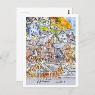 Cartão Postal Hallstatt Austria Viagem Place Watercolor