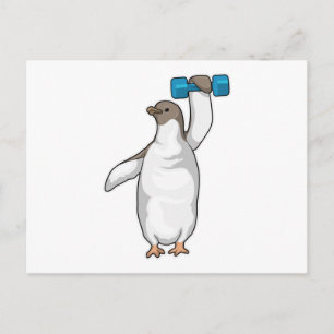 Cartão Postal Halteres de Fitness Penguin
