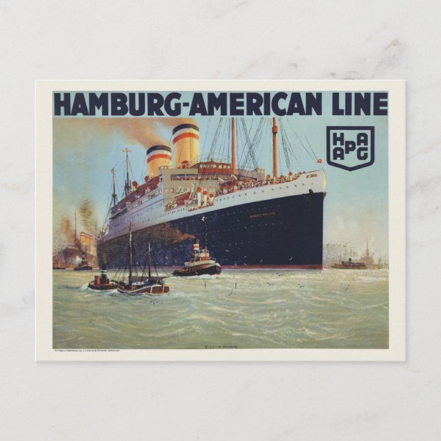 Cartão Postal Hamburg-American Line Poster vintage 1925 (Frente)