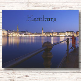 Cartão Postal Hamburg Binnenalster blaue Stunde Postkarte
