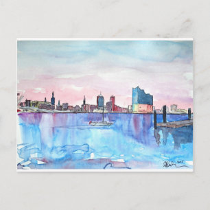 Cartão Postal Hamburg Harbor Skyline E Elbe Philharmônica Hall