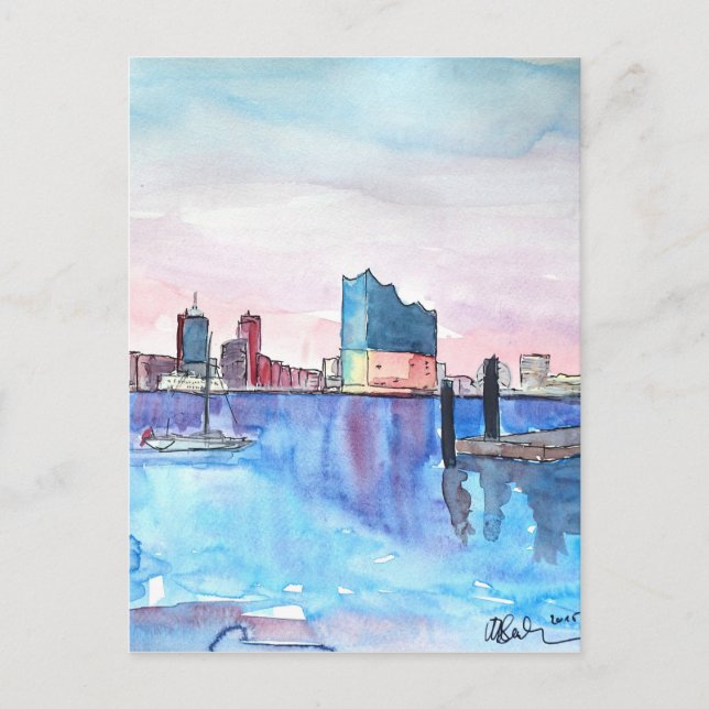 Cartão Postal Hamburg Harbor Skyline E Elbe Philharmônica Hall (Frente)