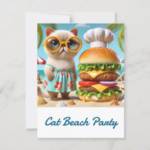 Cartão Postal Hamburger para Festa na Praia para Amantes de Gato