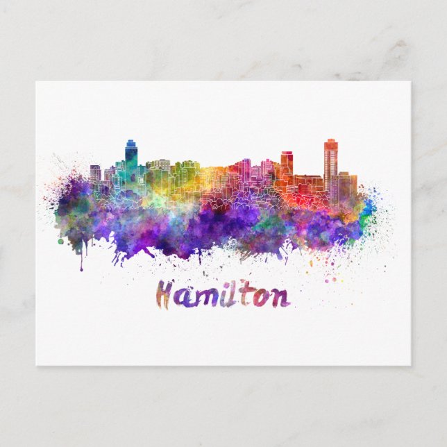 Cartão Postal Hamilton skyline in watercolor (Frente)