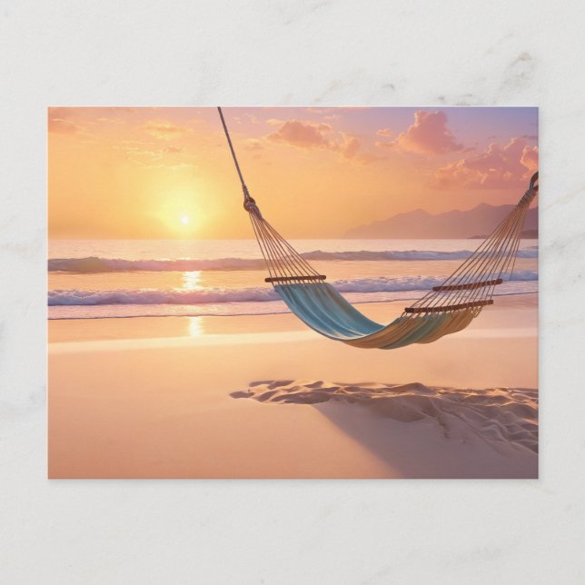 Cartão Postal Hammock na praia em Sunset (Frente)
