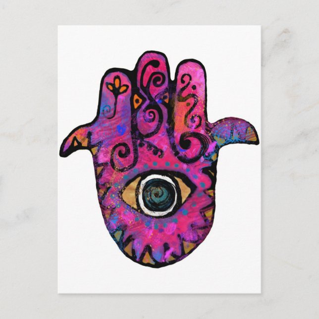 CARTÃO POSTAL ** HAMSA COR-DE-ROSA ** (Frente)
