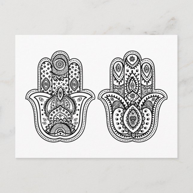 Cartão Postal Hamsa Desenhado À Mão Com Ornamentos (Frente)