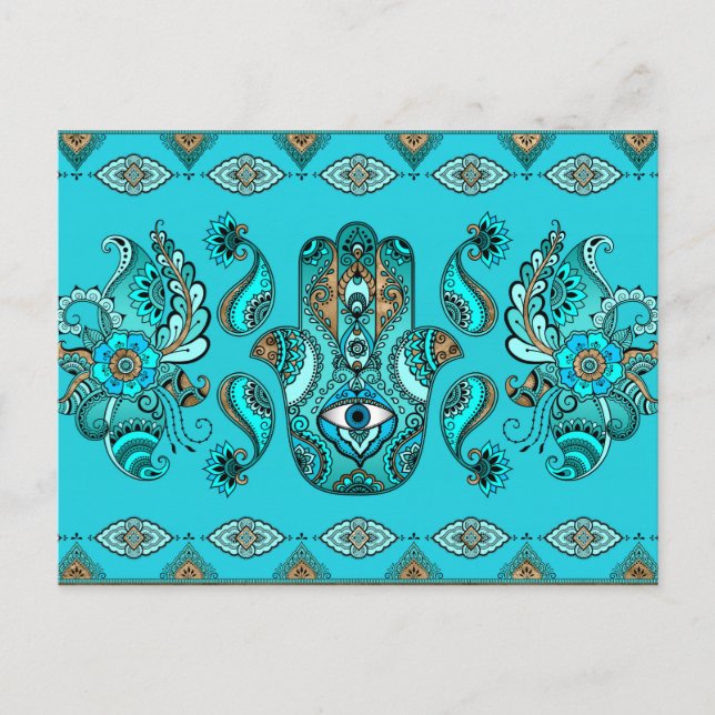 Cartão Postal Hamsa - Mão do Ornamento da Fátima (Frente)