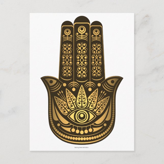 Cartão Postal Hamsa Mão Dourado Mau Olho Espiritual (Frente)