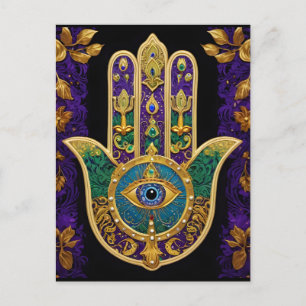 Cartão Postal Hamsa Terceiro Olho Dourado Ornamentado