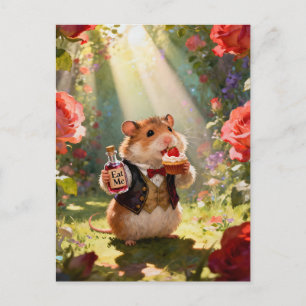 Cartão Postal Hamster Adorável Come Cupcake de Morango
