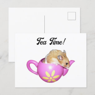 Cartão Postal Hamster bonito em chaleira rosa com foto de margar