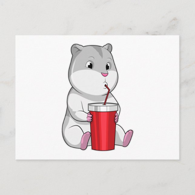 Cartão Postal Hamster com caneca e canudo (Frente)