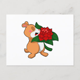 Cartão Postal Hamster com Rosa de Flor