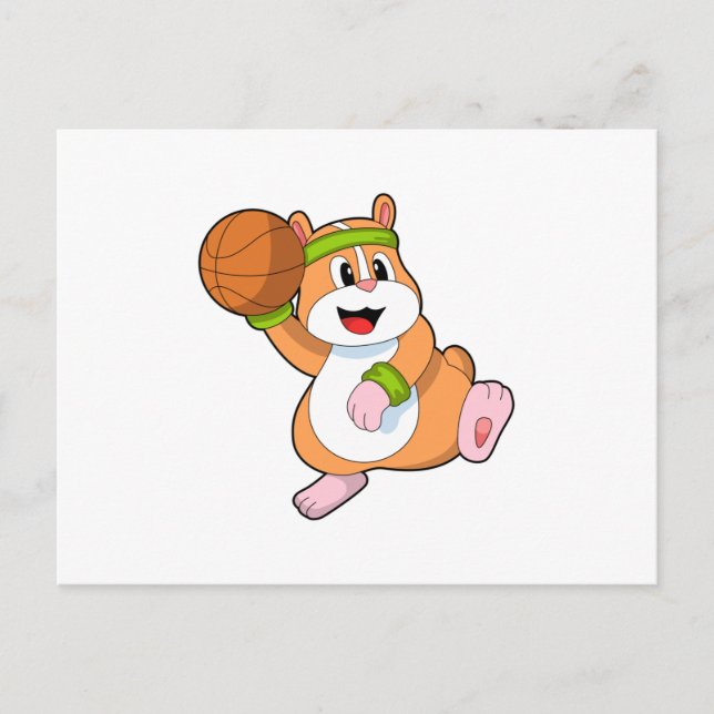 Cartão Postal Hamster como jogador de basquete com basquete (Frente)