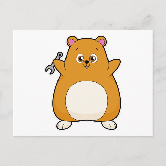 Cartão Postal Hamster como Mecânico com Chave de Fenda (Frente)