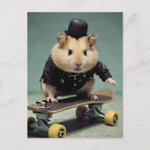 Cartão Postal Hamster de Skateboard Adorável