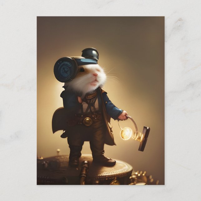 Cartão Postal Hamster do Explorador Steampunk (Frente)
