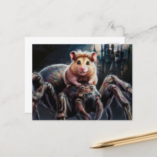 Cartão Postal Hamster engraçado cavalgando um castelo gigante de
