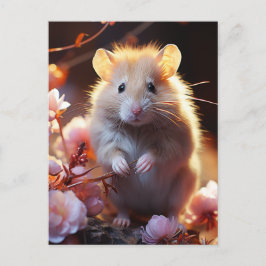 Cartão Postal Hamster Fofo nas Flores