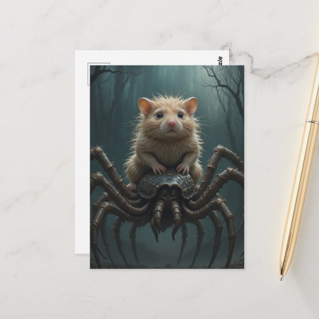 Cartão Postal Hamster montado em uma aranha (Frente/Verso In Situ)