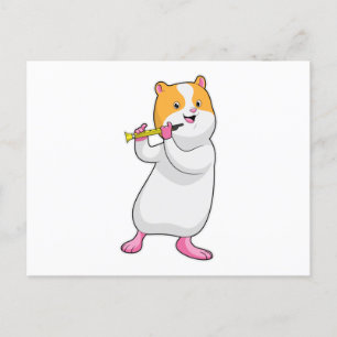 Cartão Postal Hamster na Música com Flauta