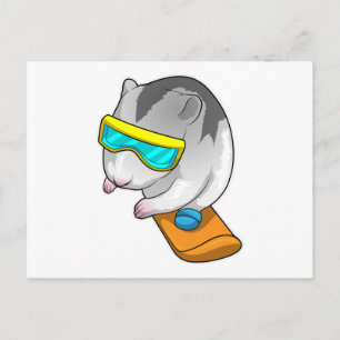 Cartão Postal Hamster Snowboarder Snowboard