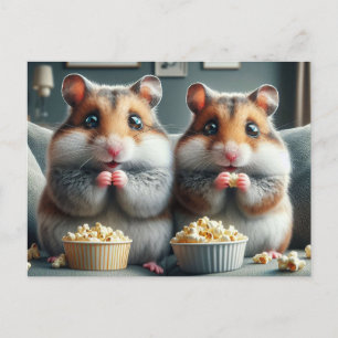 Cartão Postal Hamsters Adoráveis e Popcorn