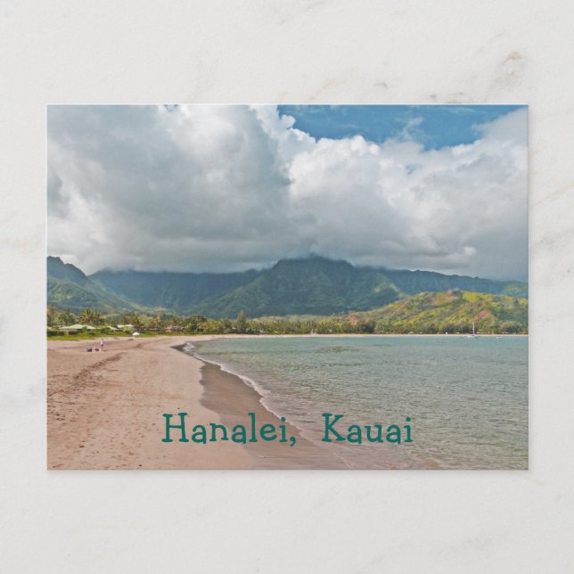 cartão postal: "HANALEI BEACH, KAUAI" (Frente)