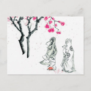 Cartão Postal Hanami   Assistir à floração das flores da saku