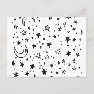 Cartão Postal Hand Drawn Celestial Night Sky Pattern